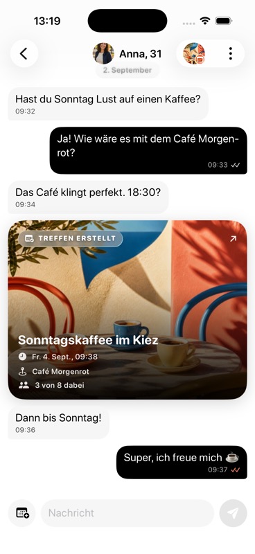 Chat in Connu zur Abstimmung eines Café-Treffens