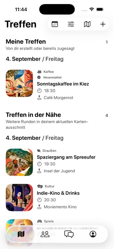 Treffen in der Nähe mit echten Bildern in der Connu App